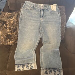 Women's Light Blue Jeans with Floral Hem